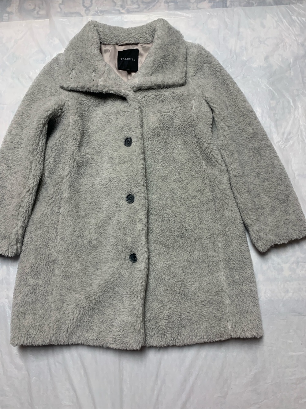 Talbots Wool Blend Teddy Sherpa Jacket Lined Cozy Gray Winter Size Small